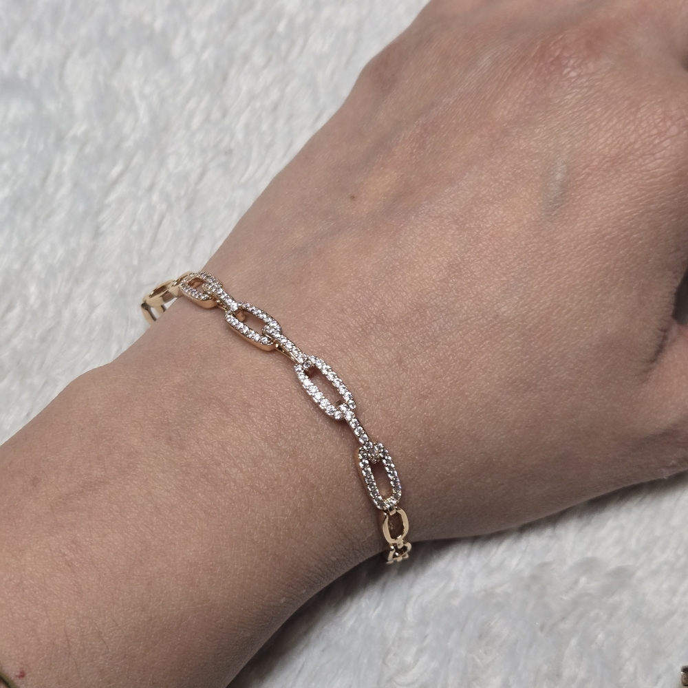 Stainless Steel Rose Gold With CZ Link Bracelet